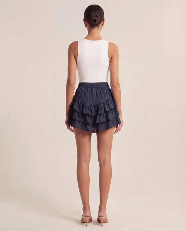 THE NIA THREE-TIERED RUFFLE SKORT - NAVY