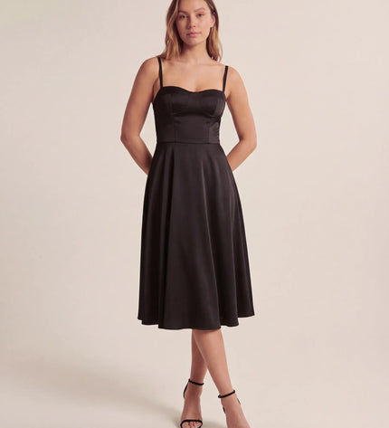 THE ELLA STRUCTURED MIDI DRESS IN BLACK