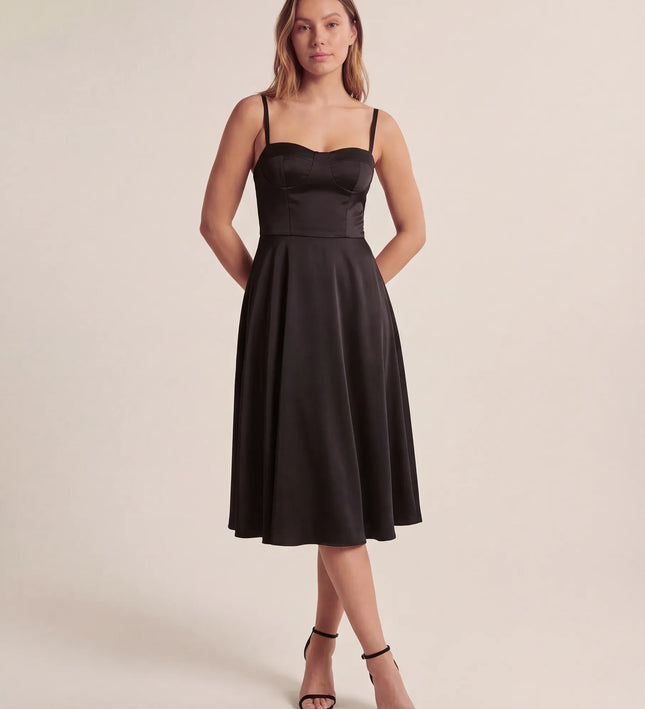 THE ELLA STRUCTURED MIDI DRESS IN BLACK
