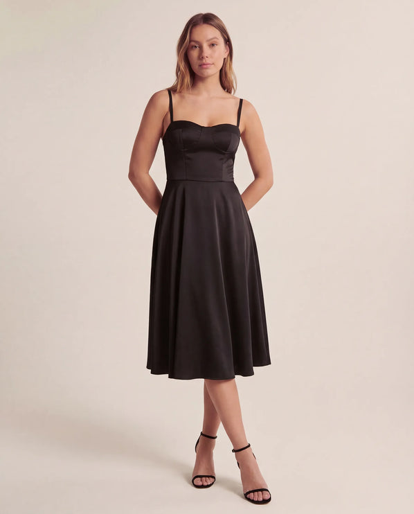 THE ELLA STRUCTURED MIDI DRESS IN BLACK