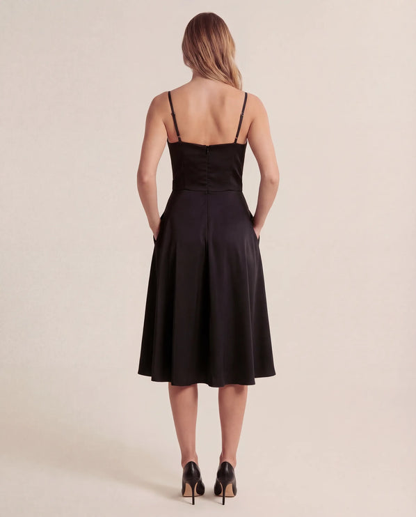 THE ELLA STRUCTURED MIDI DRESS IN BLACK