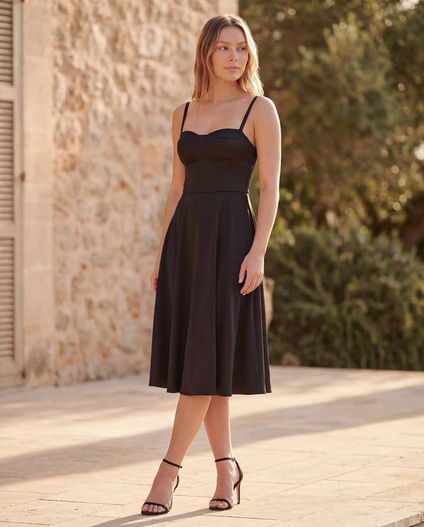 THE ELLA STRUCTURED MIDI DRESS IN BLACK