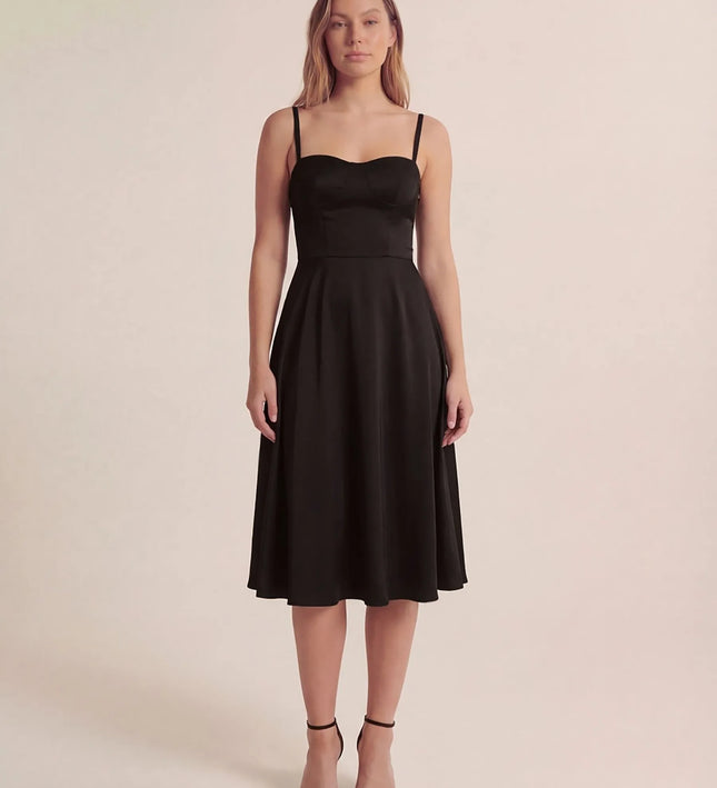 THE ELLA STRUCTURED MIDI DRESS IN BLACK