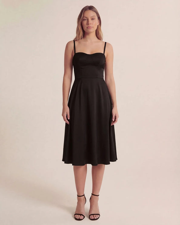 THE ELLA STRUCTURED MIDI DRESS IN BLACK