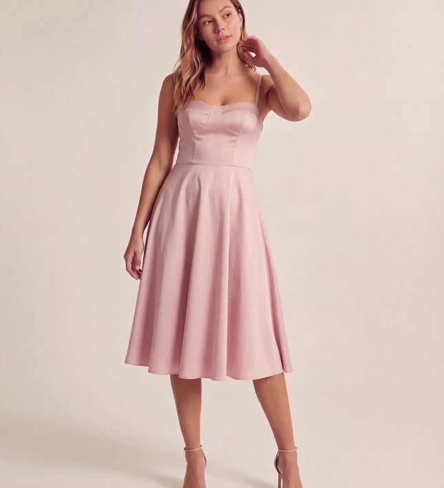 THE ELLA STRUCTURED MIDI DRESS IN PINK