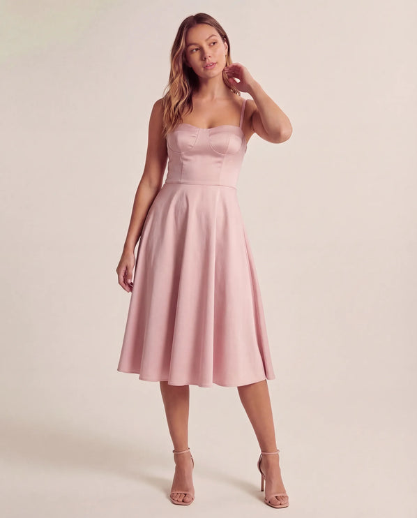 THE ELLA STRUCTURED MIDI DRESS IN PINK