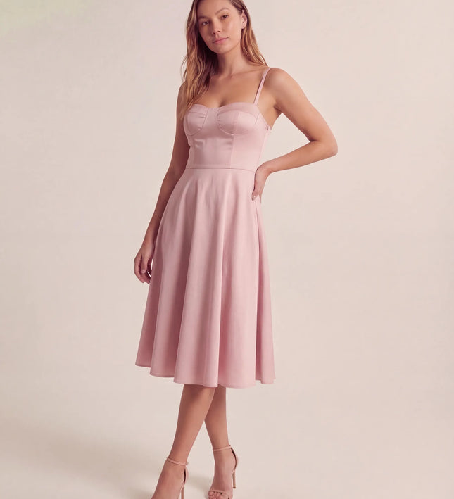 THE ELLA STRUCTURED MIDI DRESS IN PINK