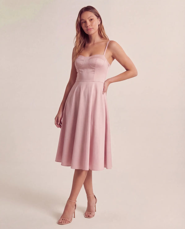 THE ELLA STRUCTURED MIDI DRESS IN PINK