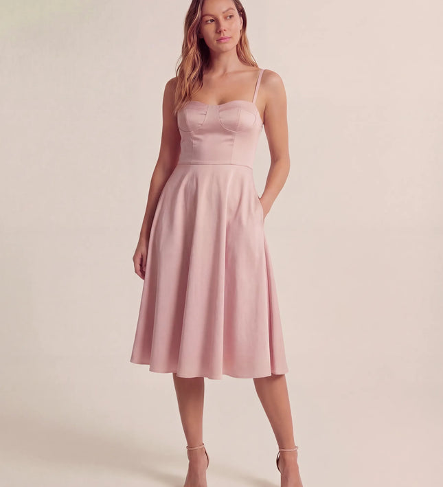 THE ELLA STRUCTURED MIDI DRESS IN PINK