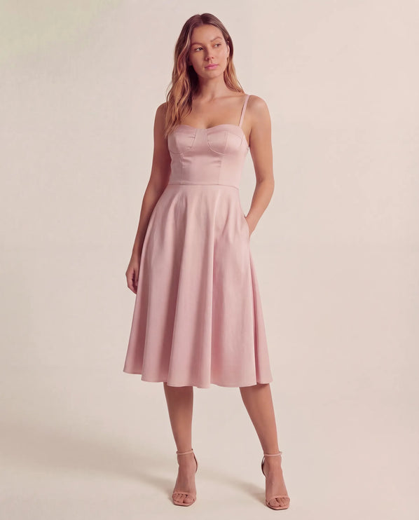 THE ELLA STRUCTURED MIDI DRESS IN PINK