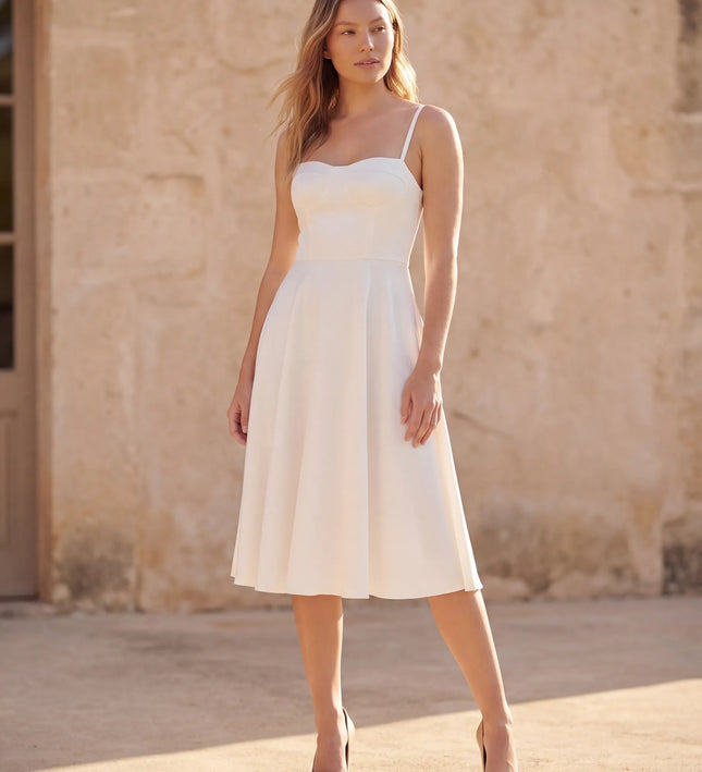 THE ELLA STRUCTURED MIDI DRESS IN WHITE