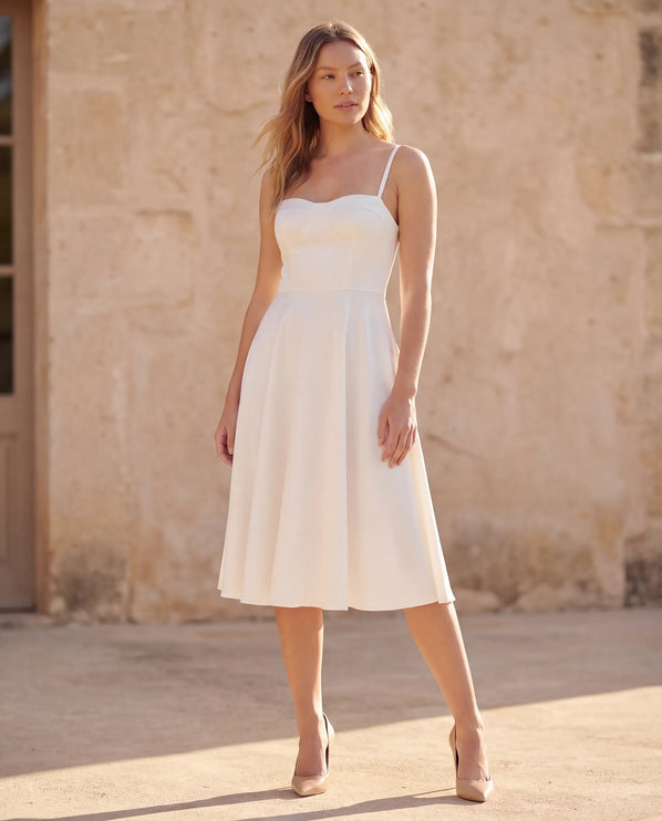 THE ELLA STRUCTURED MIDI DRESS IN WHITE