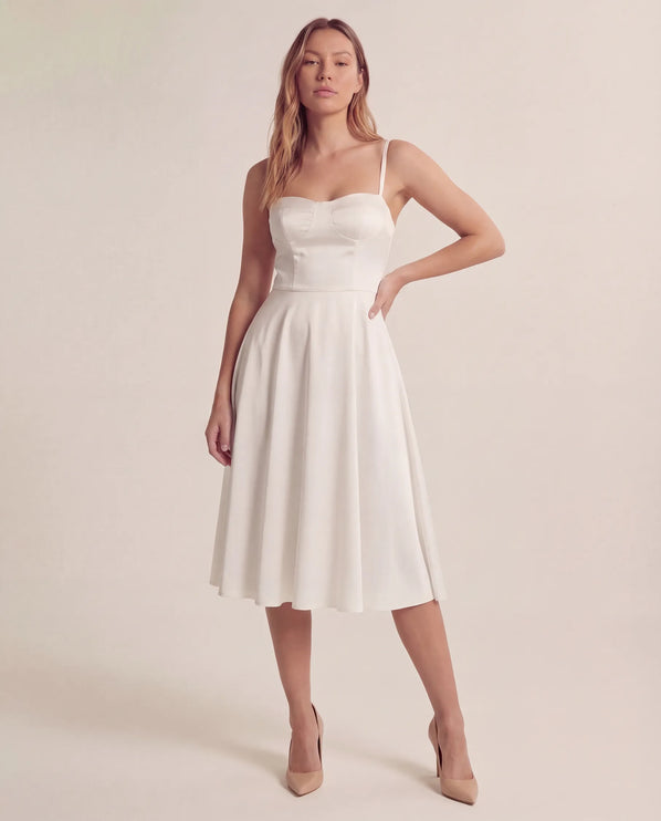 THE ELLA STRUCTURED MIDI DRESS IN WHITE