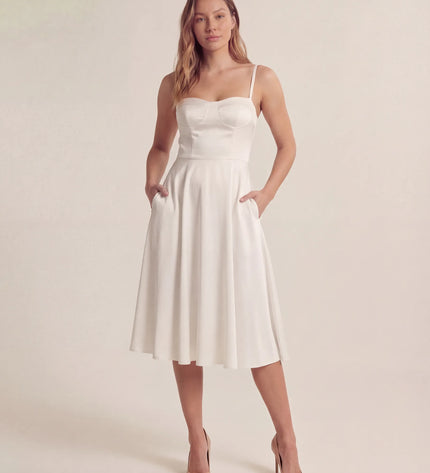 THE ELLA STRUCTURED MIDI DRESS IN WHITE