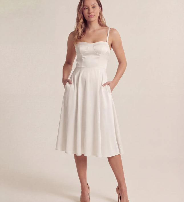 THE ELLA STRUCTURED MIDI DRESS IN WHITE