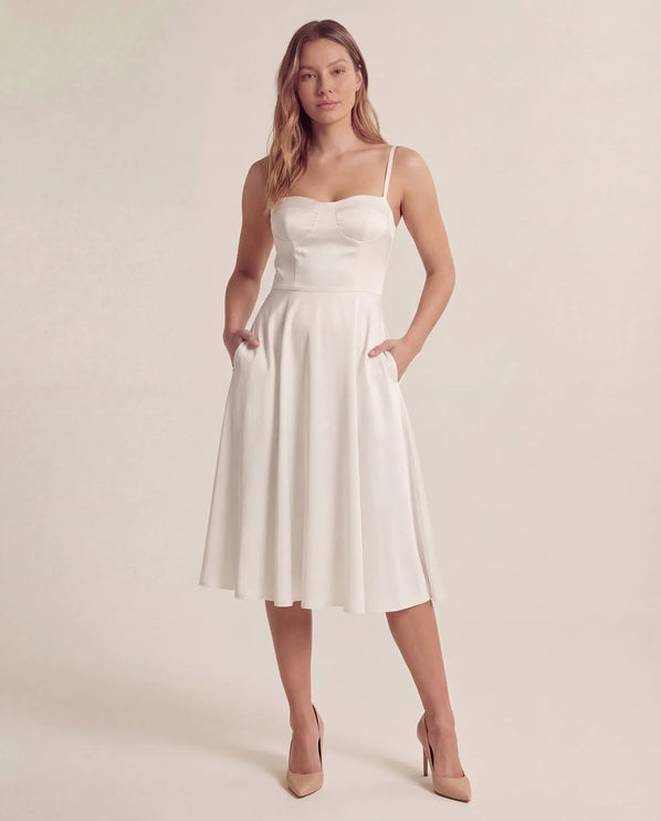 THE ELLA STRUCTURED MIDI DRESS IN WHITE