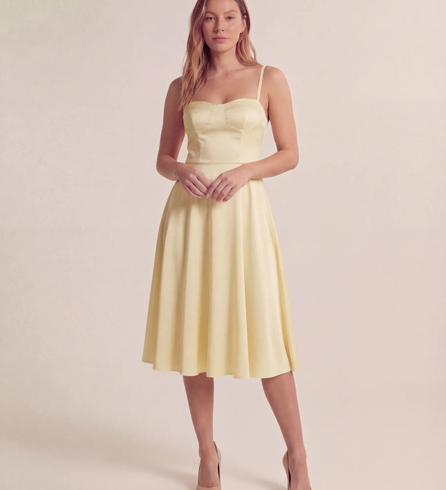 THE ELLA STRUCTURED MIDI DRESS IN LEMON