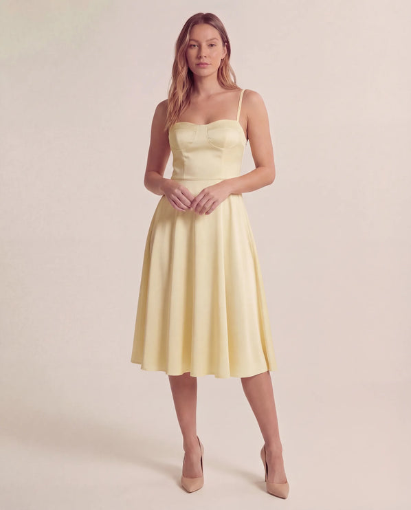 THE ELLA STRUCTURED MIDI DRESS IN LEMON