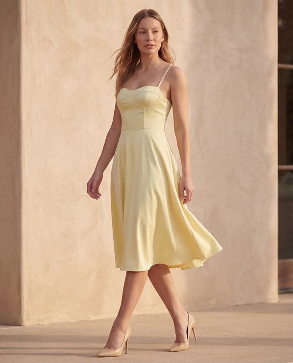 THE ELLA STRUCTURED MIDI DRESS IN LEMON