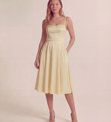 THE ELLA STRUCTURED MIDI DRESS IN LEMON