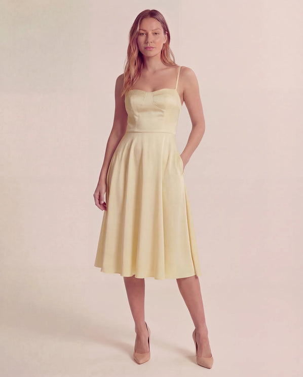 THE ELLA STRUCTURED MIDI DRESS IN LEMON