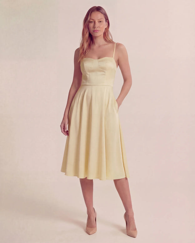 THE ELLA STRUCTURED MIDI DRESS IN LEMON