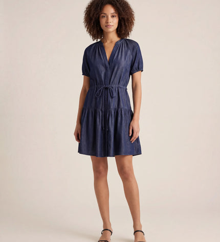 THE SIENNA DENIM LOOK SHORT DRESS IN NAVY