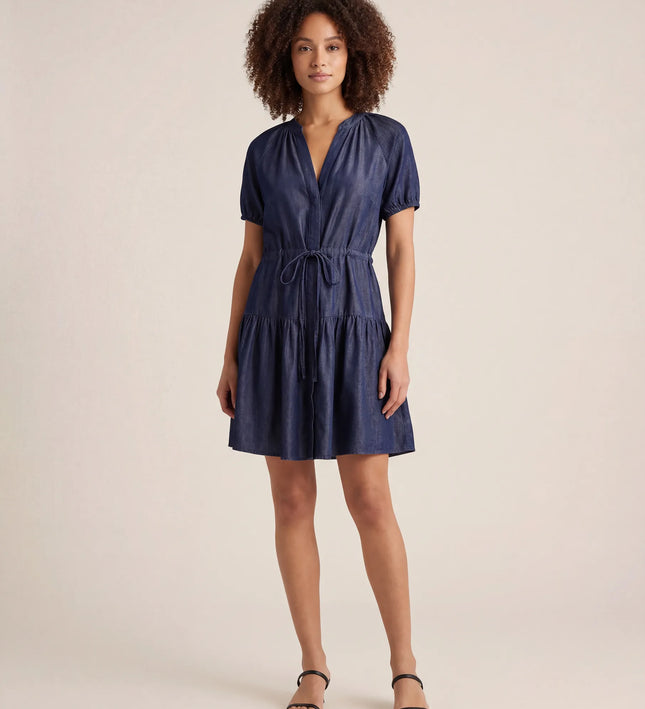 THE SIENNA DENIM LOOK SHORT DRESS IN NAVY