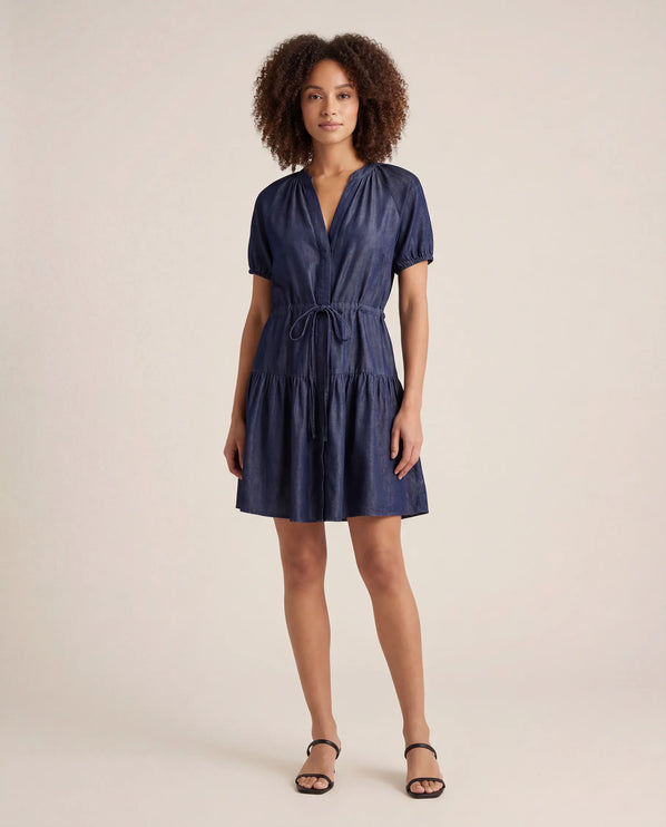 THE SIENNA DENIM LOOK SHORT DRESS IN NAVY