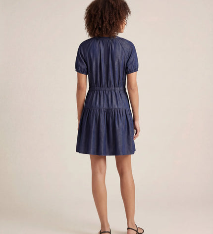 THE SIENNA DENIM LOOK SHORT DRESS IN NAVY