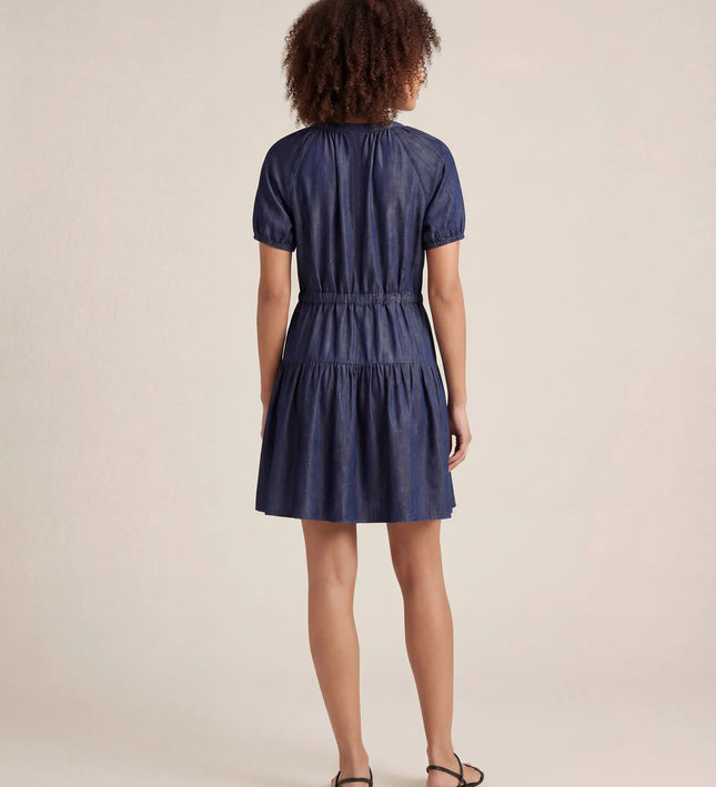 THE SIENNA DENIM LOOK SHORT DRESS IN NAVY