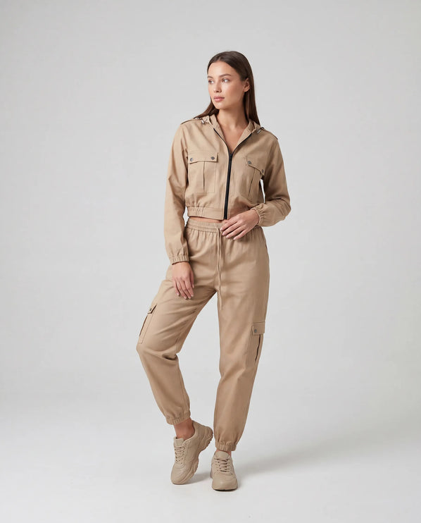 THE HARPER UTILITY HOODED JACKET IN BEIGE