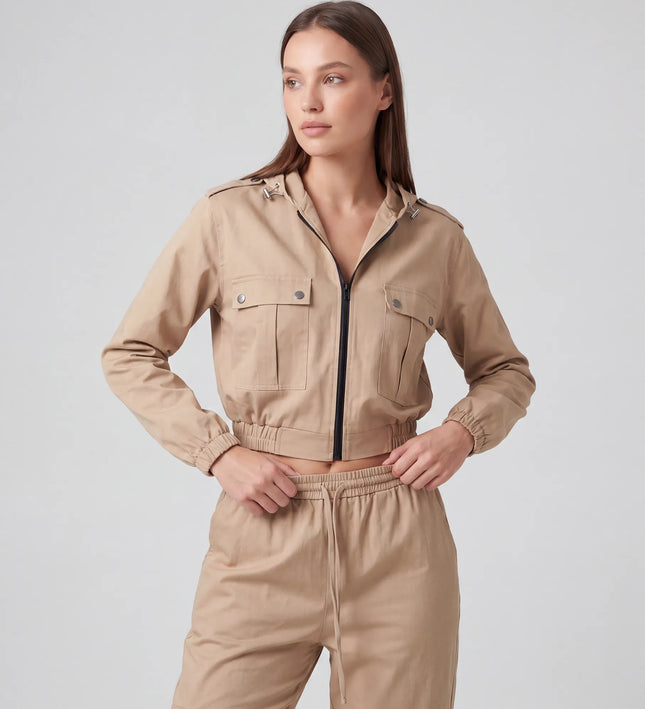 THE HARPER UTILITY HOODED JACKET IN BEIGE