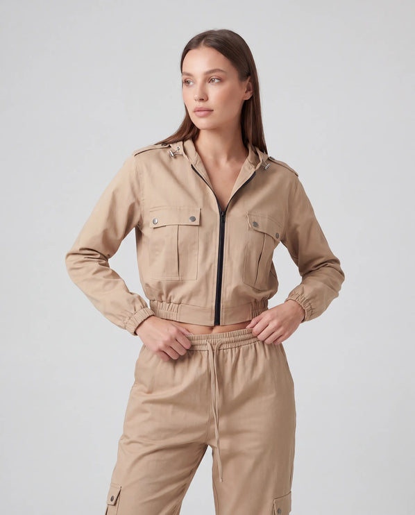 THE HARPER UTILITY HOODED JACKET IN BEIGE