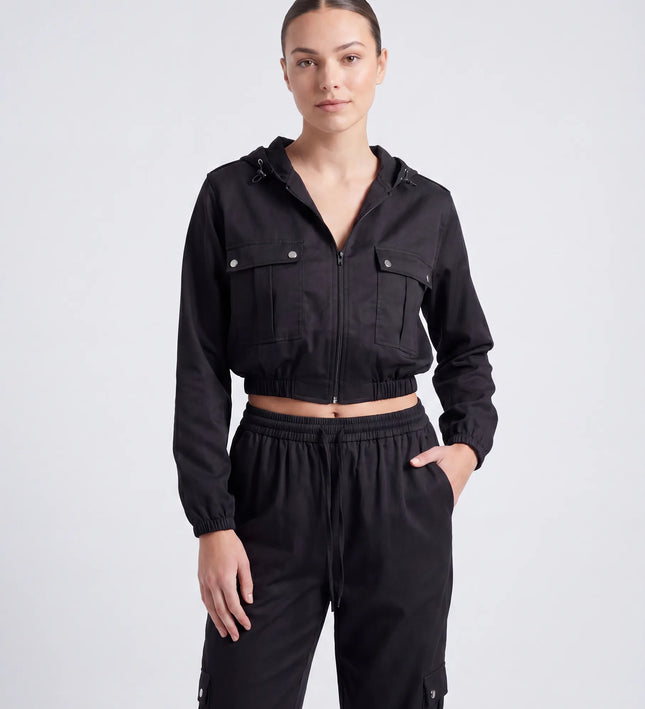 THE HARPER UTILITY HOODED JACKET IN BLACK