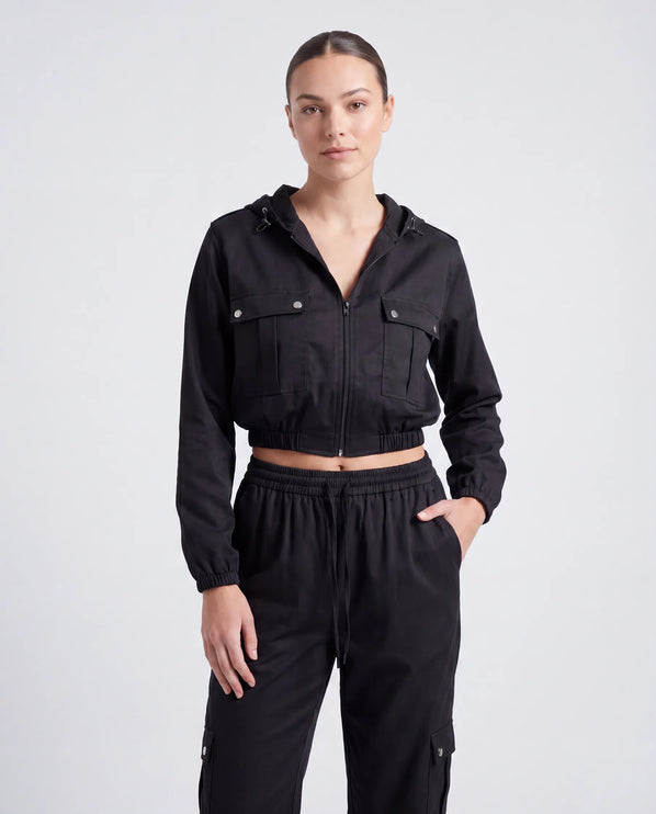 THE HARPER UTILITY HOODED JACKET IN BLACK