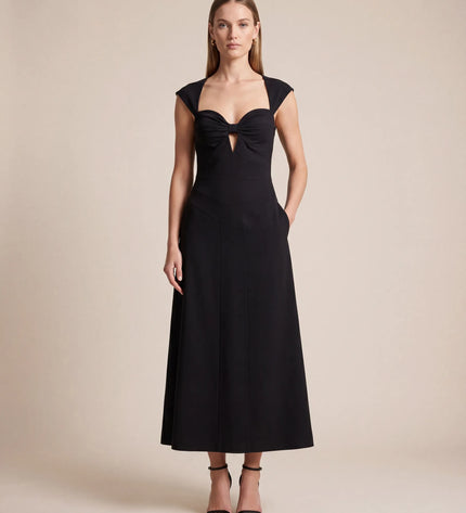 THE ARABELLA CLASP BACK MIDI DRESS IN BLACK