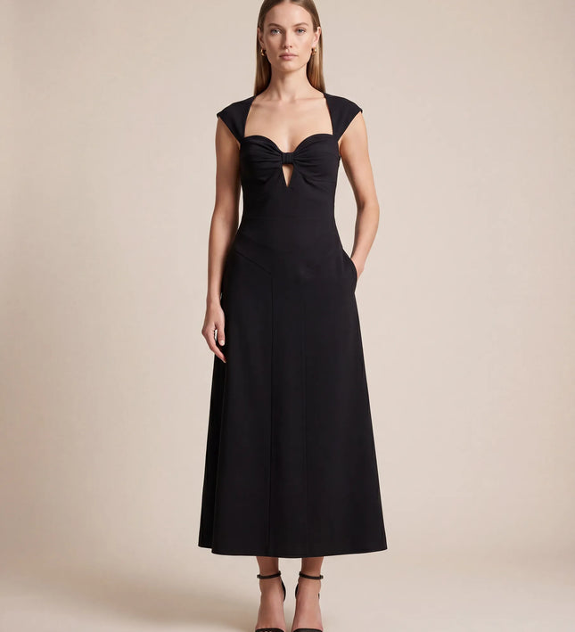 THE ARABELLA CLASP BACK MIDI DRESS IN BLACK