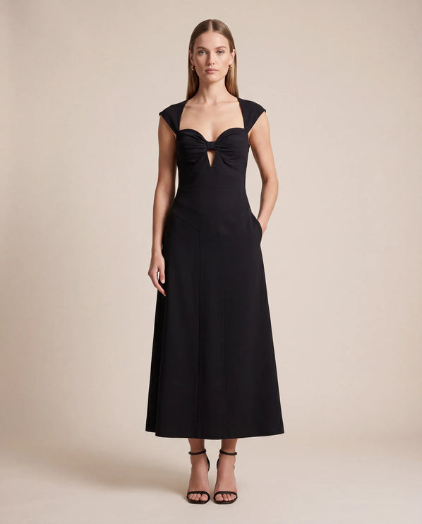 THE ARABELLA CLASP BACK MIDI DRESS IN BLACK
