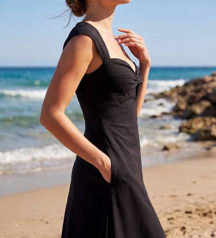 THE ARABELLA CLASP BACK MIDI DRESS IN BLACK