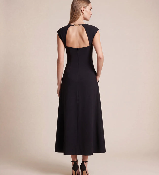THE ARABELLA CLASP BACK MIDI DRESS IN BLACK
