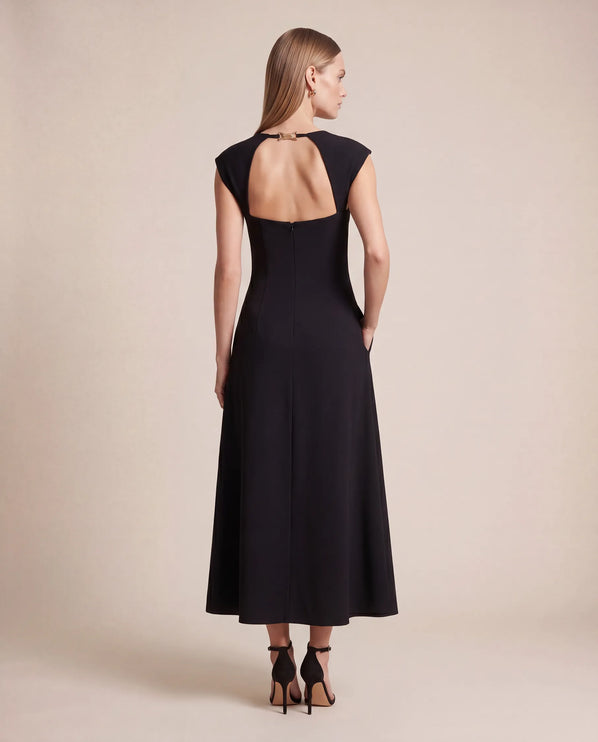 THE ARABELLA CLASP BACK MIDI DRESS IN BLACK