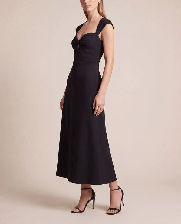 THE ARABELLA CLASP BACK MIDI DRESS IN BLACK