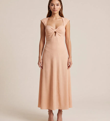 THE ARABELLA CLASP BACK MIDI DRESS IN PEACH
