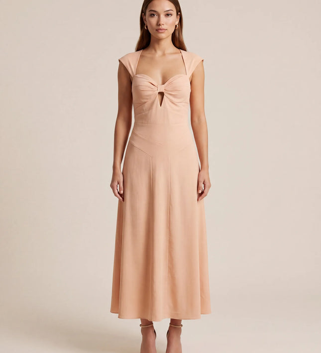 THE ARABELLA CLASP BACK MIDI DRESS IN PEACH