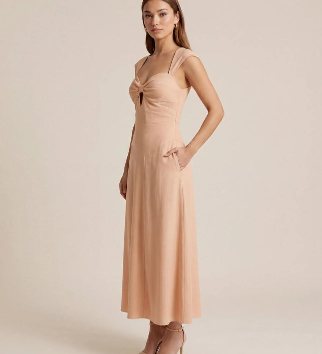 THE ARABELLA CLASP BACK MIDI DRESS IN PEACH