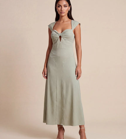 THE ARABELLA CLASP BACK MIDI DRESS IN SAGE