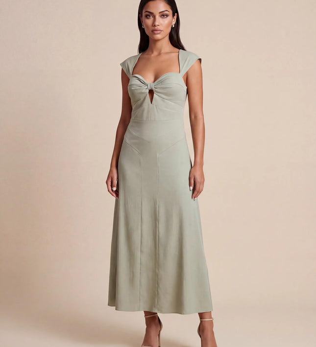 THE ARABELLA CLASP BACK MIDI DRESS IN SAGE