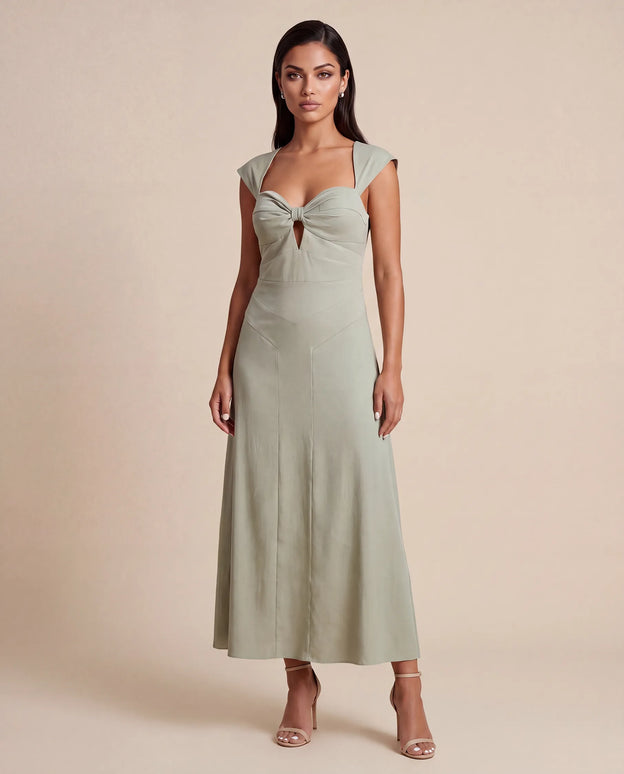 THE ARABELLA CLASP BACK MIDI DRESS IN SAGE