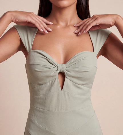 THE ARABELLA CLASP BACK MIDI DRESS IN SAGE